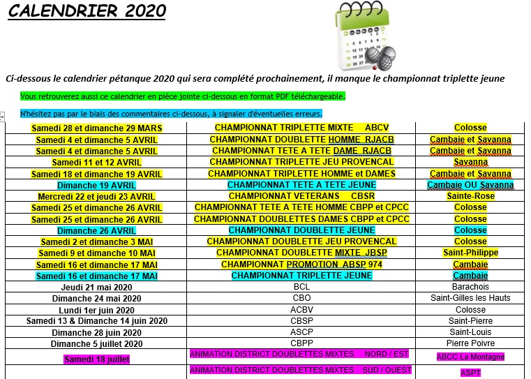 CALENDRIER 2020
