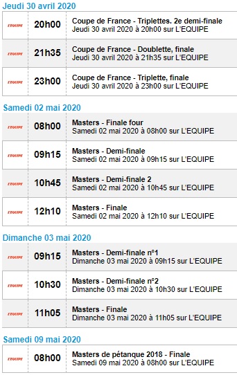DIFFUSIONS PETANQUE TELEVISION