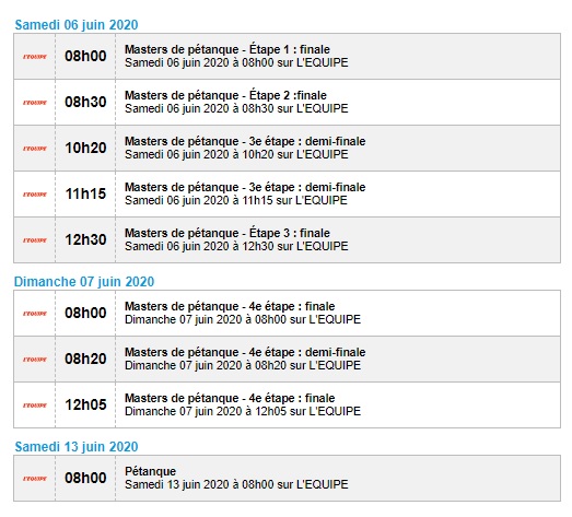 DIFFUSIONS PETANQUE TELEVISION