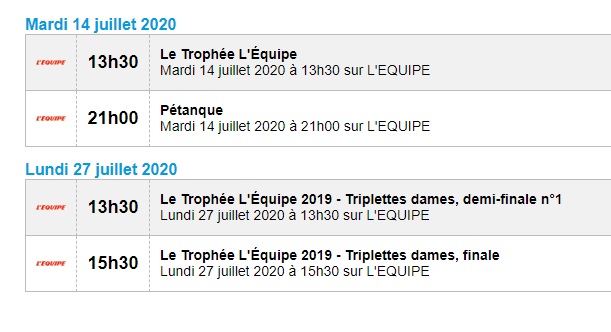DIFFUSIONS PETANQUE TELEVISION DIFFUSIONS PETANQUE TELEVISION