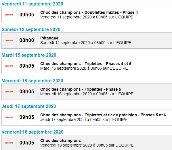 DIFFUSIONS PETANQUE TELEVISION