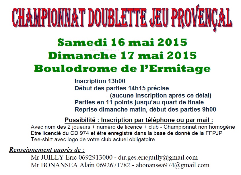 CHAMPIONNAT PROVENCAL DOUBLETTES CHAMPIONNAT PROVENCAL DOUBLETTES