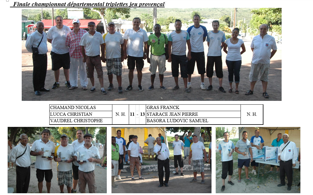 CHAMPIONNAT TRIPLETTES 2016 JEU PROVENCAL CHAMPIONNAT TRIPLETTES 2016 JEU PROVENCAL