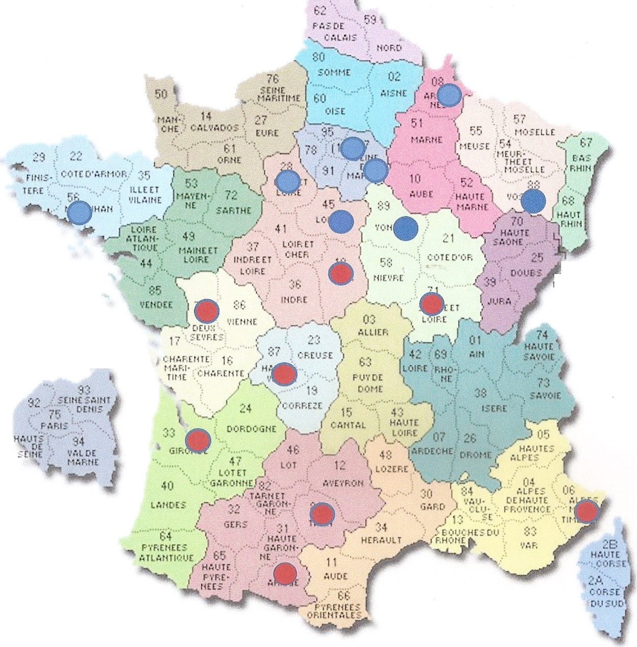 Situation géographique des clubs de CNC 2019.