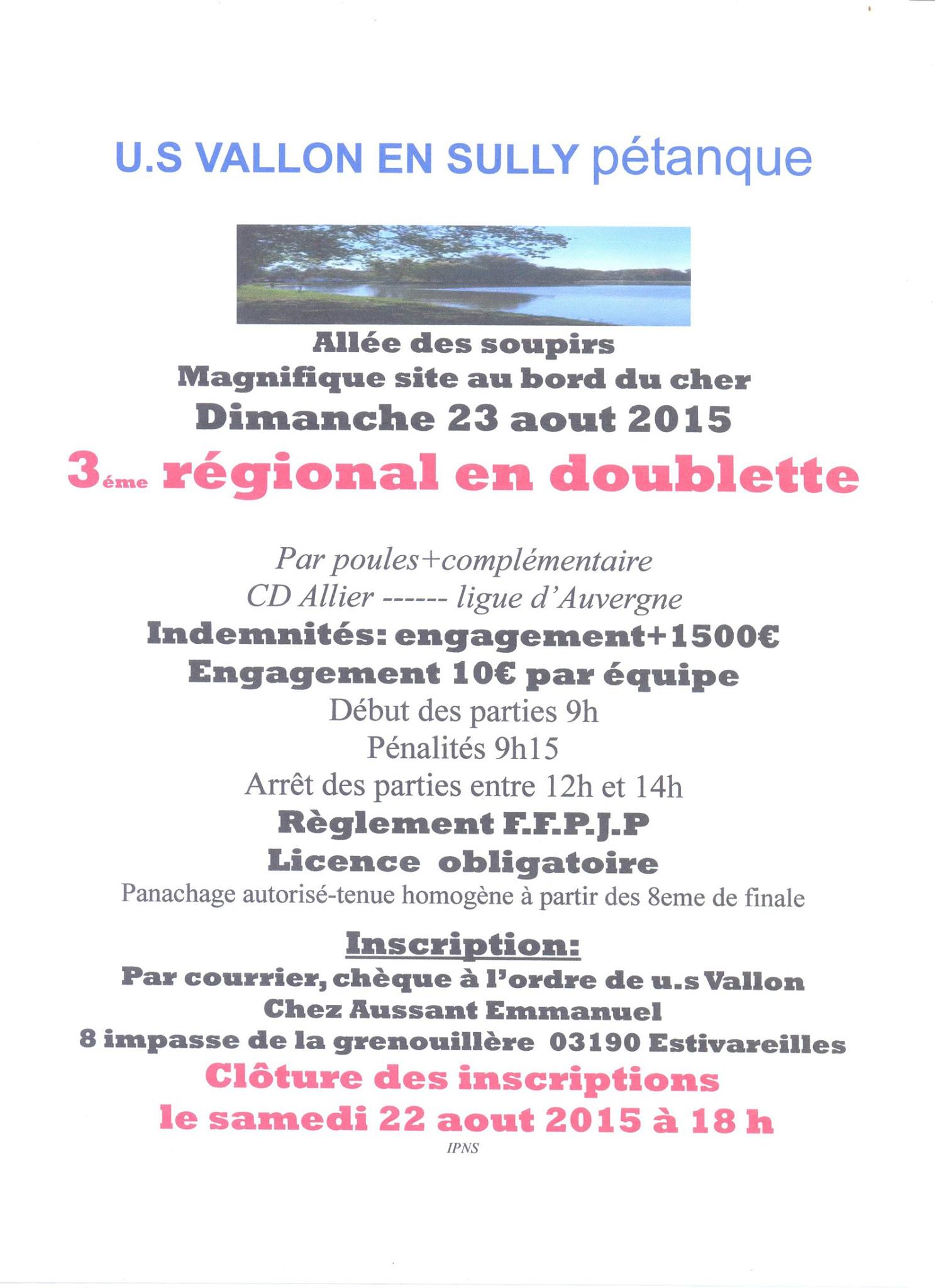 Affiche Régional Doublette le 23 aout 2015