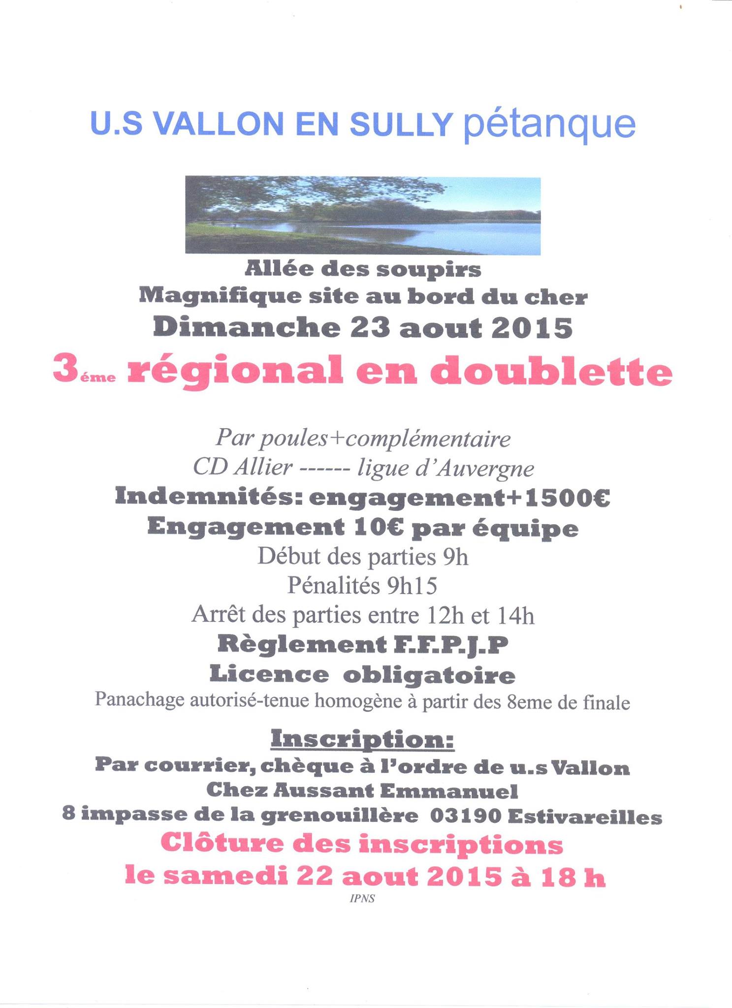 Affiche Régional Doublette le 23 aout 2015 Affiche Régional Doublette le 23 aout 2015