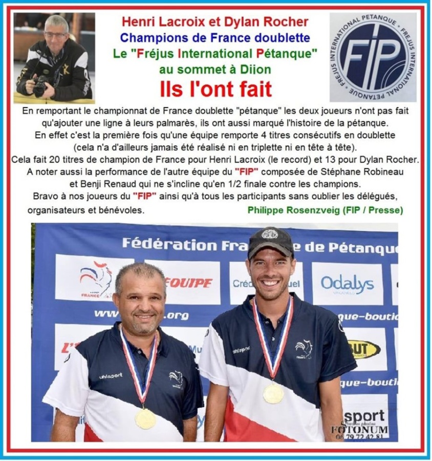 -- CHAMPIONS DE FRANCE DOUBLETTE -- -- CHAMPIONS DE FRANCE DOUBLETTE --